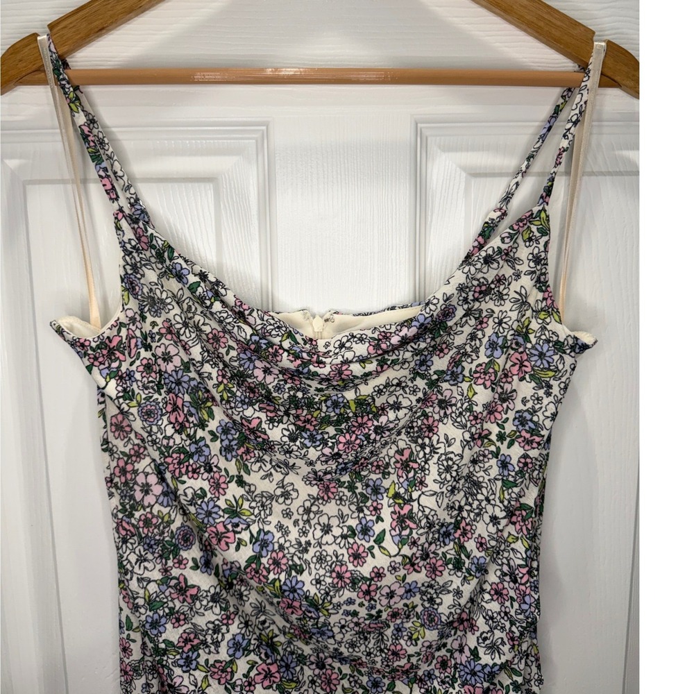 BCBGeneration Floral Ruched Tulip- Hem Cami Slip Dress Mini Cowl Neck 12 Party - Picture 3 of 8